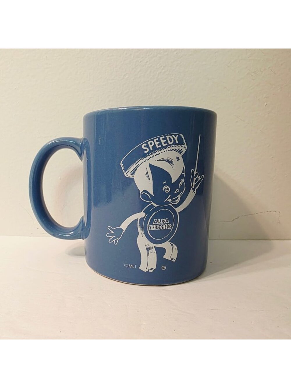 Vtg Blue Speedy Alka Seltzer Coffee Cup Mug